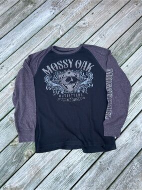 Mossy Oak Black Thermal Long Sleeve Graphic Black Brown Men's Shirt Size Large